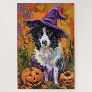 Spooky Border Collie Halloween heks en pompoen Legpuzzel
