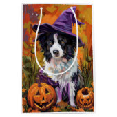 Spooky Border Collie Halloween heks en pompoen Medium Cadeauzakje (Voorkant)