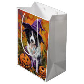 Spooky Border Collie Halloween heks en pompoen Medium Cadeauzakje (Achterkant Gekanteld)