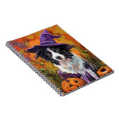 Spooky Border Collie Halloween heks en pompoen Notitieboek (Rechterzijde)