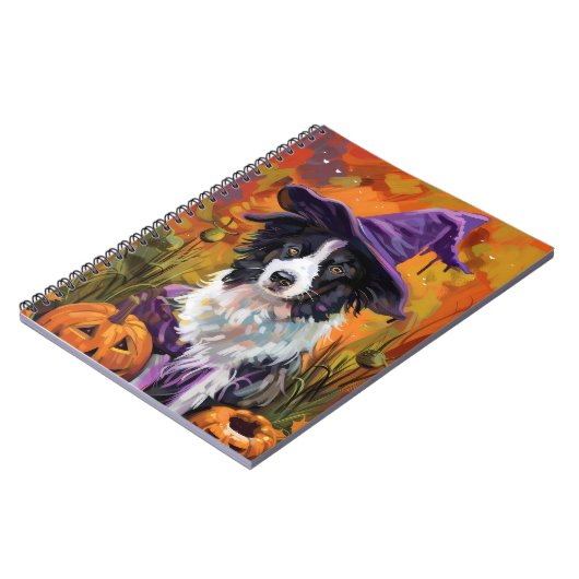 Spooky Border Collie Halloween heks en pompoen Notitieboek (Linkerzijde)