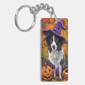 Spooky Border Collie Halloween heks en pompoen Sleutelhanger (Voorkant Links)