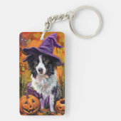 Spooky Border Collie Halloween heks en pompoen Sleutelhanger (achterkant)
