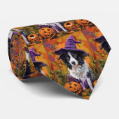 Spooky Border Collie Halloween heks en pompoen Stropdas (Opgerold)