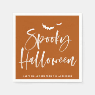 Spooky borstel belettering Sinaasappel Halloween Servet