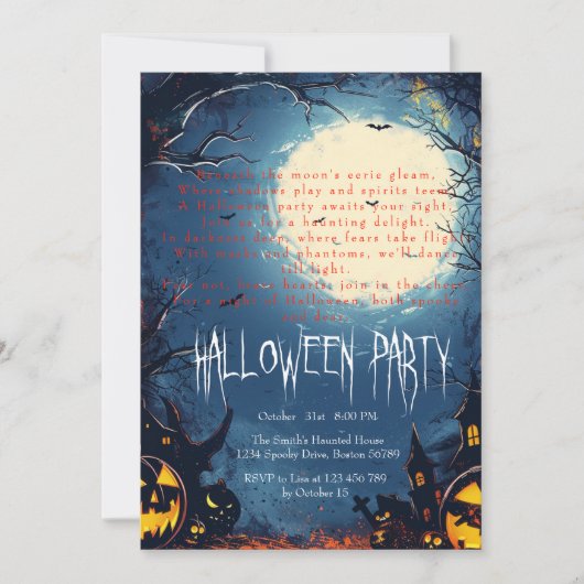 Spooky Bos en Pompoenen Blauw Halloween Kaart (Voorkant)