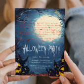 Spooky Bos en Pompoenen Blauw Halloween Kaart