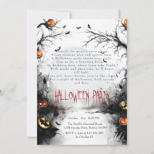 Spooky Bos en Pompoenen Gedicht Halloween Kaart (Voorkant)