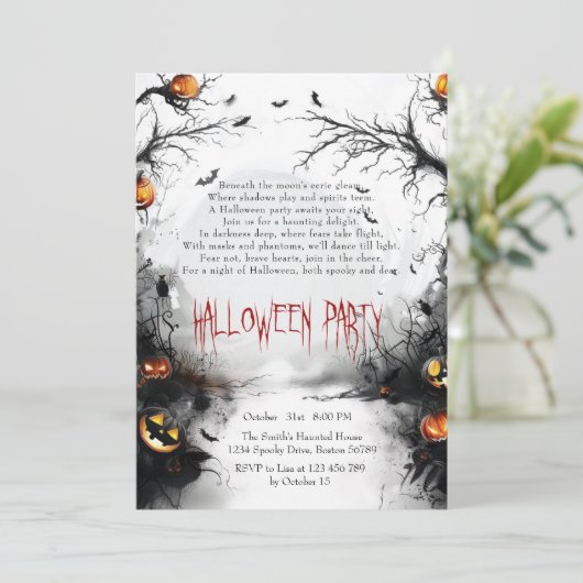 Spooky Bos en Pompoenen Gedicht Halloween Kaart (Staand voorkant)