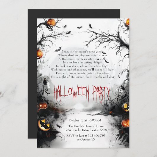 Spooky Bos en Pompoenen Gedicht Halloween Kaart (Voorkant / Achterkant)