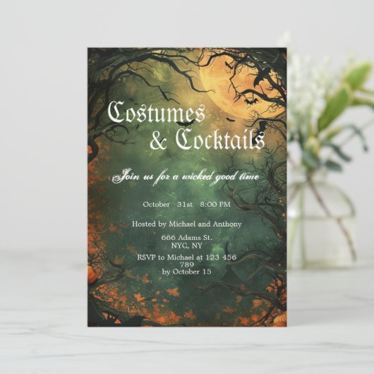 Spooky bos kostuums en cocktails Halloween Kaart (Staand voorkant)