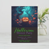 Spooky Bos Pompoen Verlaat Halloween Dinner Party Kaart (Staand voorkant)