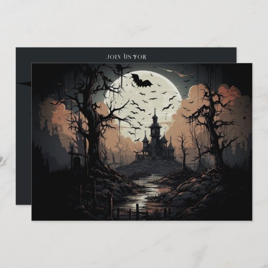 Spooky Bossen Halloween Feestuitnodiging Kaart (Voorkant / Achterkant)