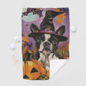 Spooky Boston Terrier Halloween heks en pompoen Golfhanddoek (Insitu)