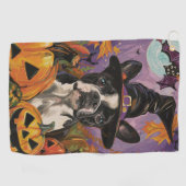 Spooky Boston Terrier Halloween heks en pompoen Golfhanddoek (Horizontaal)