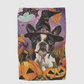 Spooky Boston Terrier Halloween heks en pompoen Golfhanddoek (Voorkant)