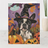 Spooky Boston Terrier Halloween heks en pompoen Kaart (Voorkant)