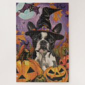 Spooky Boston Terrier Halloween heks en pompoen Legpuzzel (Verticaal)