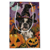 Spooky Boston Terrier Halloween heks en pompoen Medium Cadeauzakje (Voorkant)