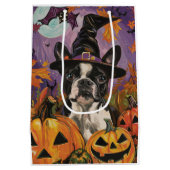 Spooky Boston Terrier Halloween heks en pompoen Medium Cadeauzakje (Achterkant)