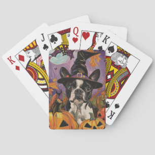 Spooky Boston Terrier Halloween heks en pompoen Pokerkaarten