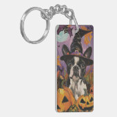 Spooky Boston Terrier Halloween heks en pompoen Sleutelhanger (Voorkant Links)
