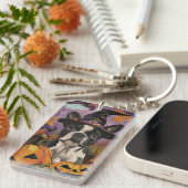 Spooky Boston Terrier Halloween heks en pompoen Sleutelhanger (Voorkant Rechts)