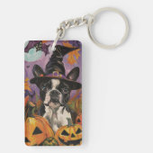 Spooky Boston Terrier Halloween heks en pompoen Sleutelhanger (achterkant)