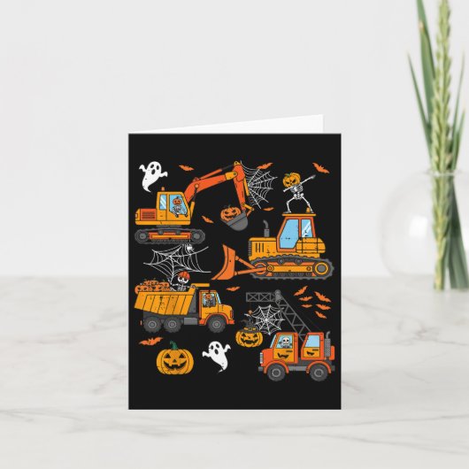 Spooky Bouw Trucks Peuter Jongens Halloween Kaart (Voorkant)