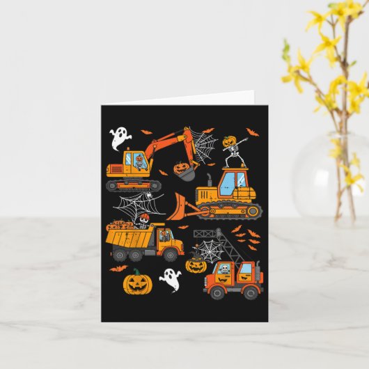 Spooky Bouw Trucks Peuter Jongens Halloween Kaart (Gele Bloem)