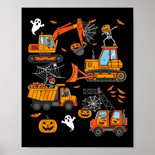 Spooky Bouw Trucks Peuter Jongens Halloween Poster (Voorkant)