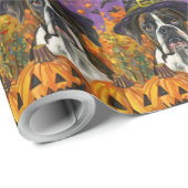 Spooky Boxer Halloween Witch and Pumpkin Cadeaupapier (Rol Hoek)