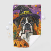 Spooky Boxer Halloween Witch and Pumpkin Golfhanddoek (Insitu)