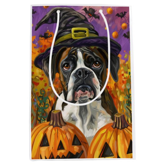Spooky Boxer Halloween Witch and Pumpkin Medium Cadeauzakje (Voorkant)