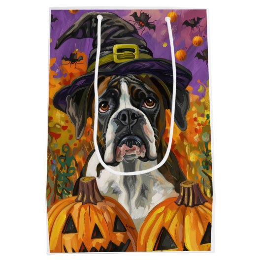 Spooky Boxer Halloween Witch and Pumpkin Medium Cadeauzakje (Achterkant)