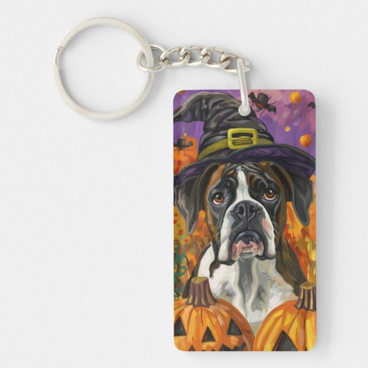 Spooky Boxer Halloween Witch and Pumpkin Sleutelhanger (Voorkant)