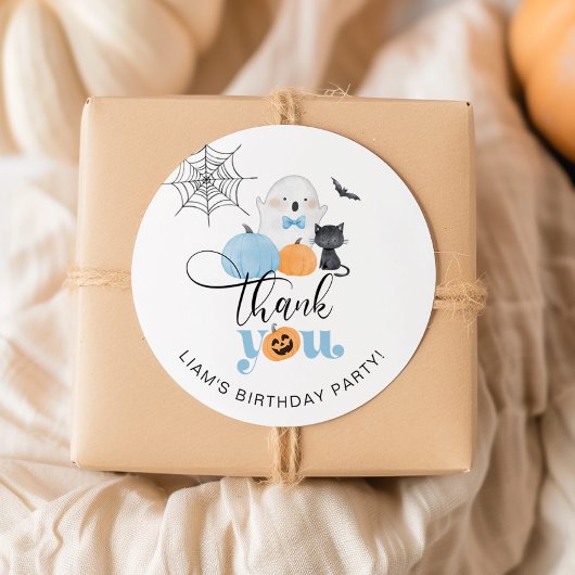 Spooky boy Halloween verjaardagsfeestje bedankt Ronde Sticker