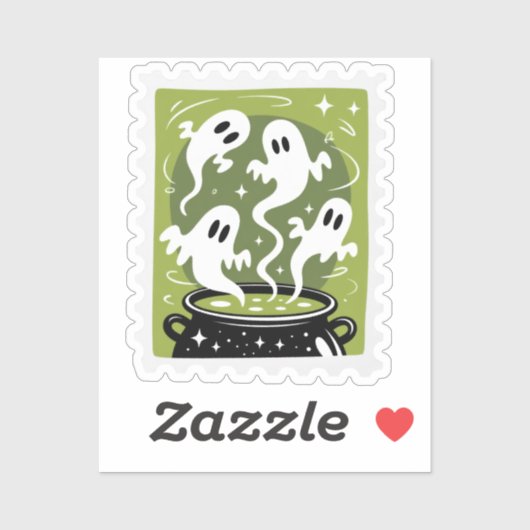 Spooky Brew Ghosts Halloween Postage Stamp Sticker (Vel)