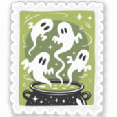 Spooky Brew Ghosts Halloween Postage Stamp Sticker (Voorkant)