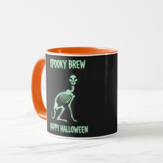 SPOOKY BREW Skeleton Cat Mug Mok (Voorkant links)