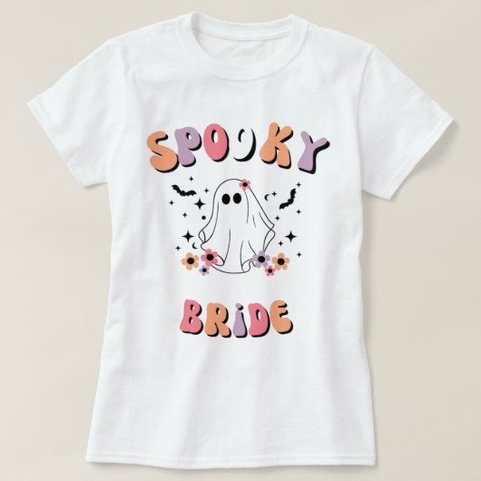 Spooky Bride, Halloween Wifey, Retro Floral Ghost. T-shirt (Design voorkant)