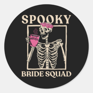Spooky Bride Squad Skelet Halloween Bachelorette Ronde Sticker
