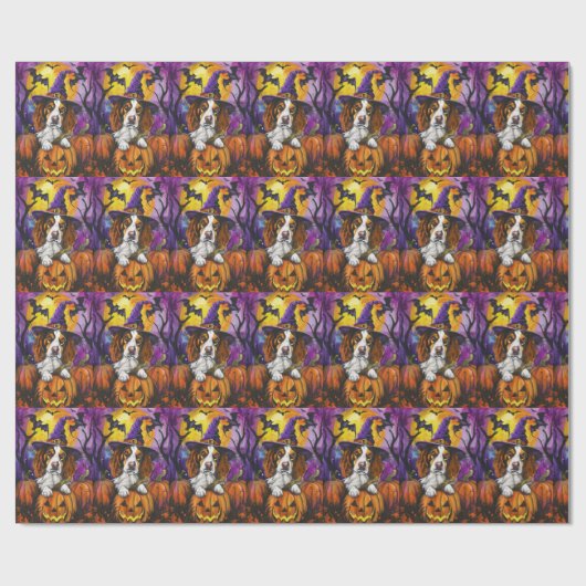 Spooky Brittany Spaniel Halloween Witch Pumpkin Cadeaupapier (Vlak)