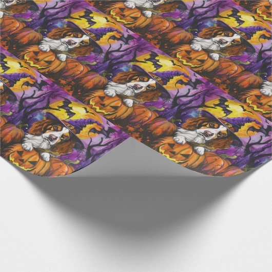 Spooky Brittany Spaniel Halloween Witch Pumpkin Cadeaupapier (Hoek)