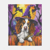Spooky Brittany Spaniel Halloween Witch Pumpkin Fleece Deken (Voorkant)