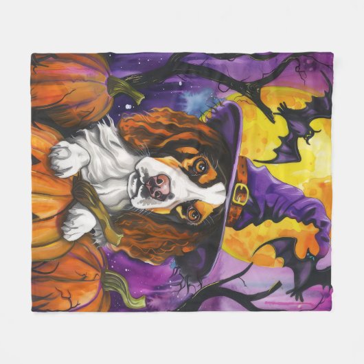 Spooky Brittany Spaniel Halloween Witch Pumpkin Fleece Deken (Voorkant (Horizontaal))