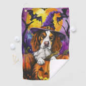 Spooky Brittany Spaniel Halloween Witch Pumpkin Golfhanddoek (Insitu)