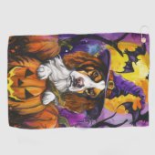 Spooky Brittany Spaniel Halloween Witch Pumpkin Golfhanddoek (Horizontaal)