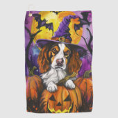 Spooky Brittany Spaniel Halloween Witch Pumpkin Golfhanddoek (Voorkant)