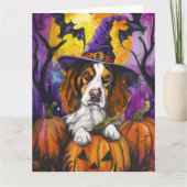 Spooky Brittany Spaniel Halloween Witch Pumpkin Kaart (Voorkant)